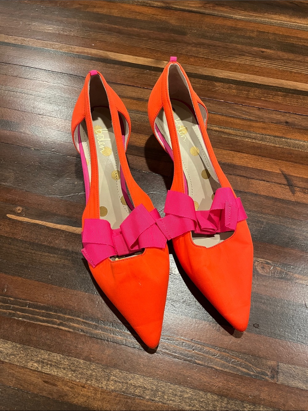 Boden real leather Women's Pointed kitten heels with Pink Bow - Orange size  10